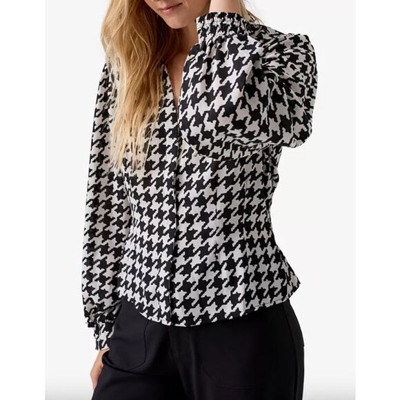 SANCTUARY Top Size 2X NEW Black White Be My Muse Long Sleeve Smocked Back Shirt - Picture 1 of 7